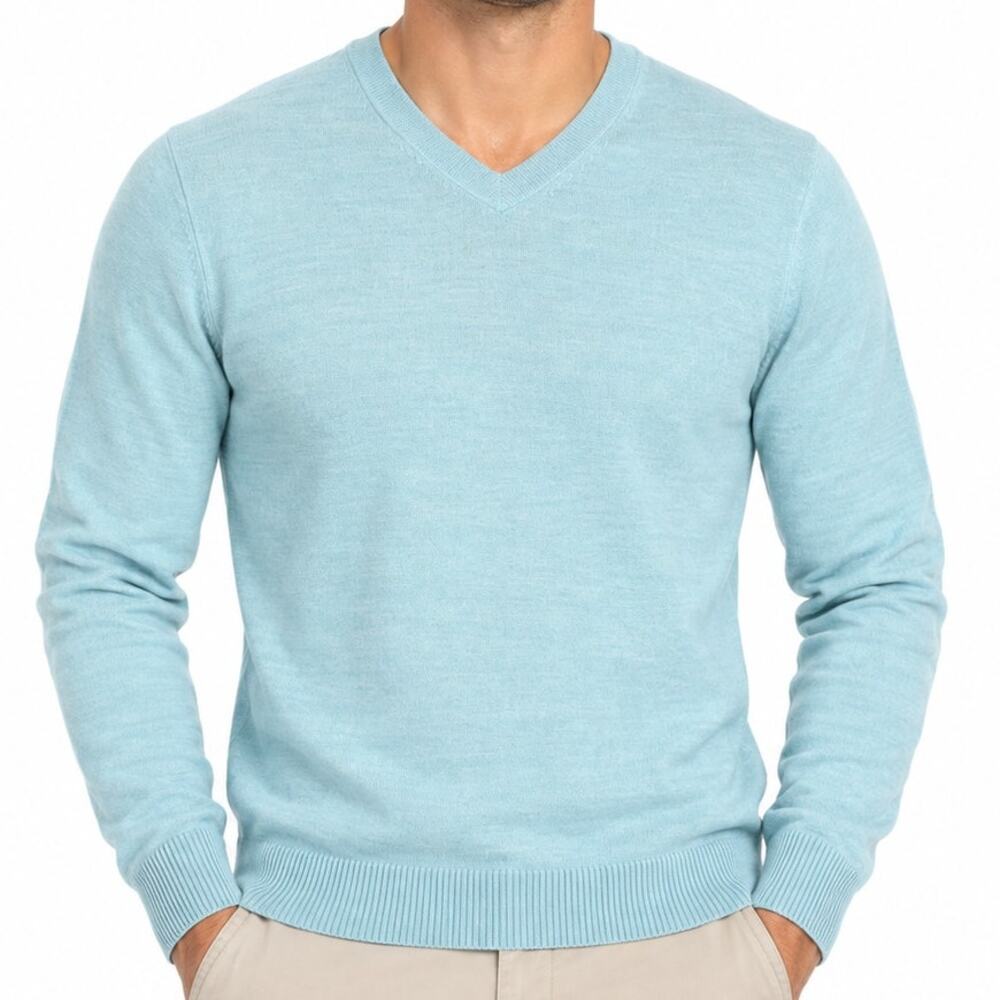 Turnbury Merino Wool Sweater Mens Small Blue V Neck Extra Fine